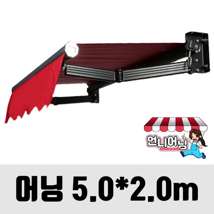 언니어닝 어닝 v2 보강형 도장프레임 농막 햇빛가리개 옥상 접이식 캐노피 천막, 어닝, 5m x 2m가로 x 돌출