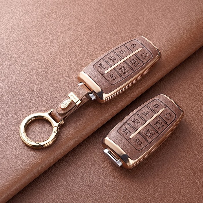 YAILIS 호환 제네시스키케이스 가죽키링 8버튼 G70 GV70 G80 스마트홀더세트 가죽 TPU키케이스