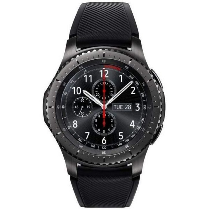 삼성  기어 S3 프론티어 스마트워치 46mm 4G LTE 버전 다크 그레이 SMR765 가죽 손목 스트랩 및 실리콘 밴드 포함 재생품