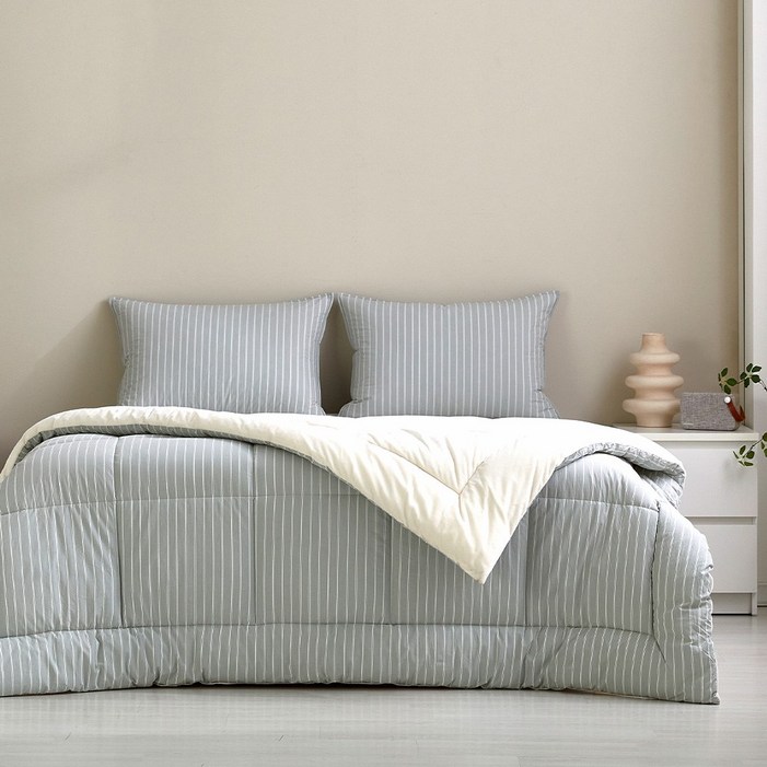 모던하우스 인천점  퓨어코튼 60수 고밀도면 극세사 차렵이불 싱글 그린 스트라이프 CV0225221