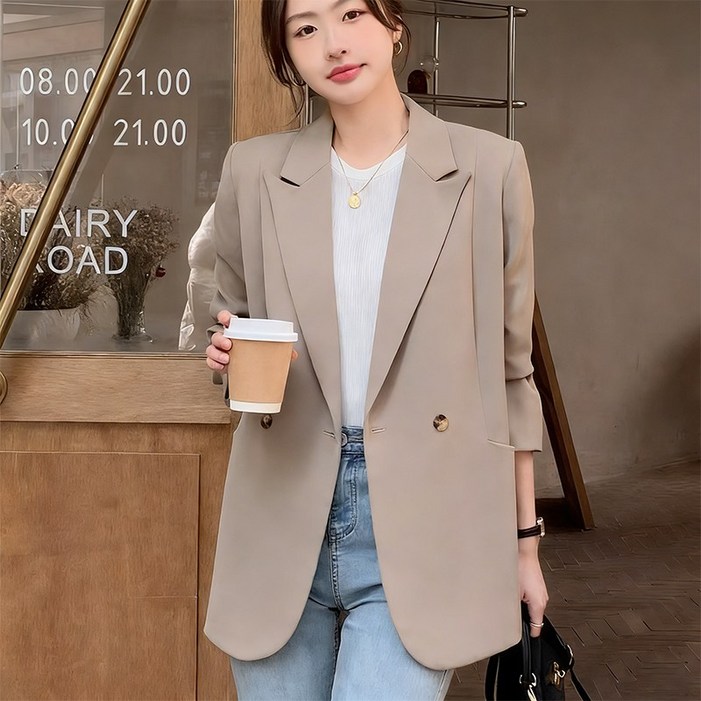 ANYOU 여성용 루즈핏 정장 재킷 오피스 캐주얼 데일리 아우터
