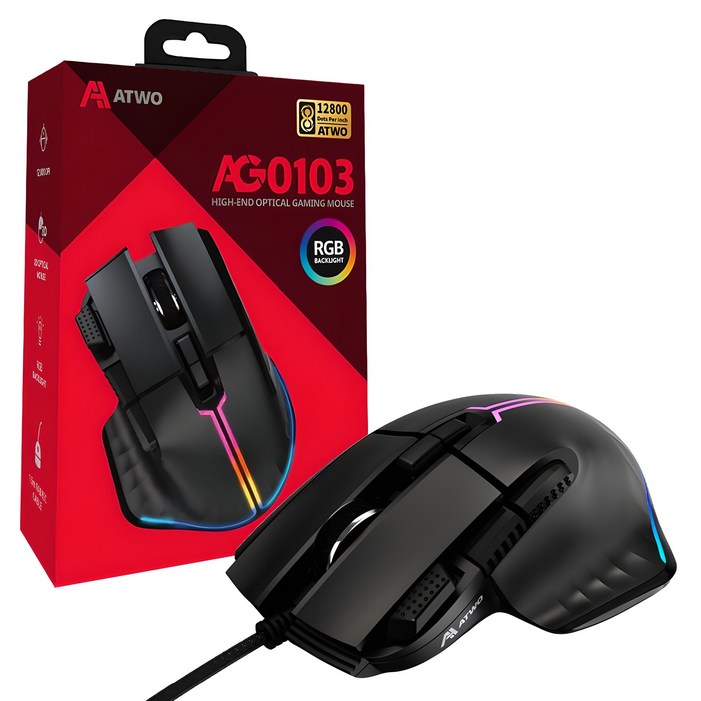 에이투 고감도 LED 유선 USB 게이밍 마우스 AG0103, AG0103, 블랙