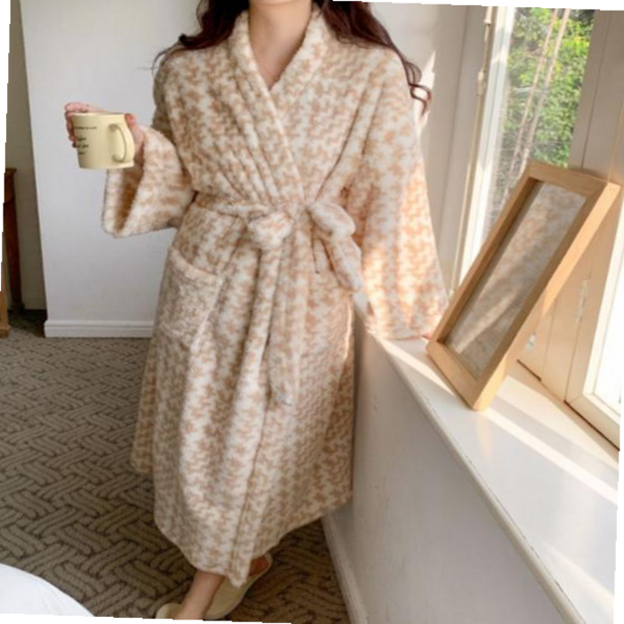 극세사 수면가운 남녀 커플로브 하운드체크 패턴 GWE35704