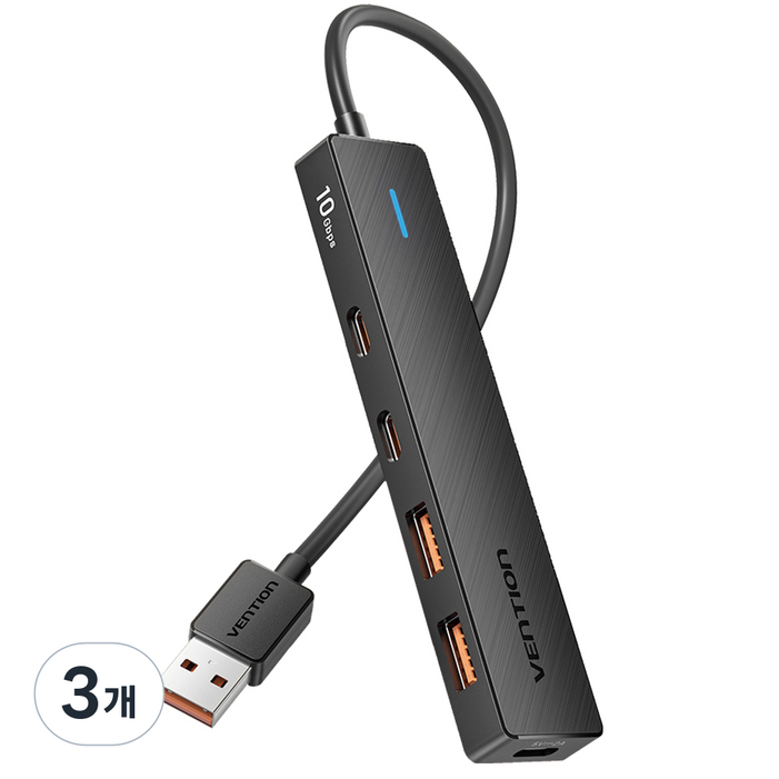 벤션 USB 3.2 10Gbps 2C 2A USB 멀티 허브, 3개, 블랙