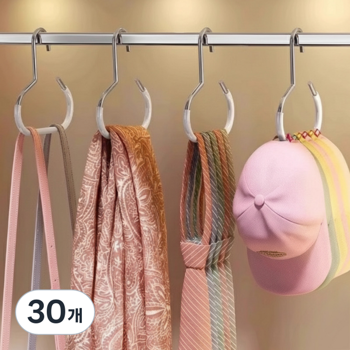 생활한스푼 깔끔정리 다용도 모자걸이, 넥타이 스카프 잡화정리 논슬립 옷장 옷걸이, 블랙, 30개