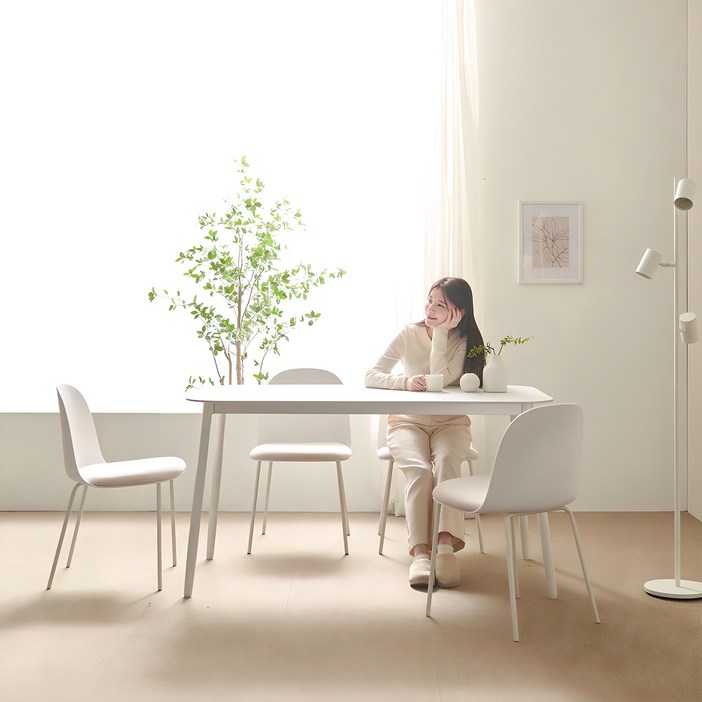 보니애가구 나탈리 포세린 세라믹 1400 식탁 + 의자 세트 4인용 방문설치, 화이트 + 화이트, 일반의자 4