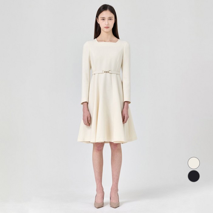 케네스레이디 여성용 스퀘어넥 솔리드 플레어 원피스