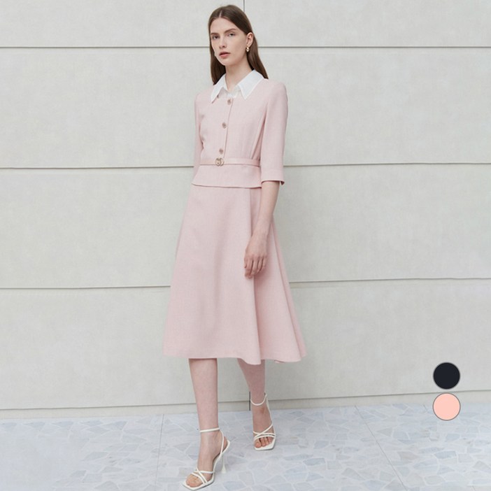 더아이잗 여성용 오간자 더블 칼라 체크 원피스 IN5A0OP21