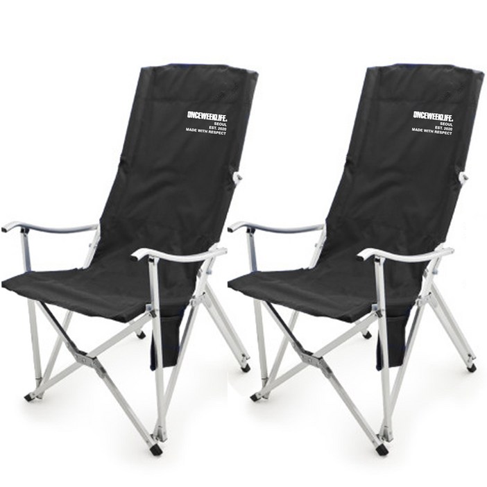 원스위크라이프 롱 릴렉스 캠핑의자 특대 실버프레임, 블랙, 2개