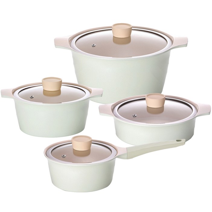 쿠킨 인덕션 세라믹 냄비 세트 4개, 레몬민트, 1.5L + 2.1L + 5.0L + 1.8L, 1세트