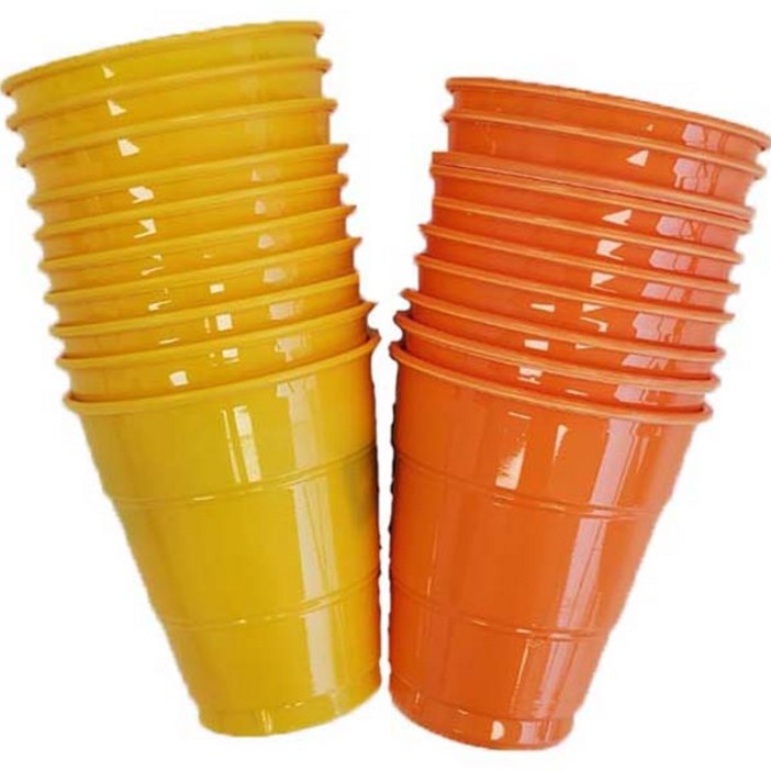 마커스스토어 컬러 플라스틱 생일 파티컵 오렌지 10p  옐로우 10p 세트, 1세트