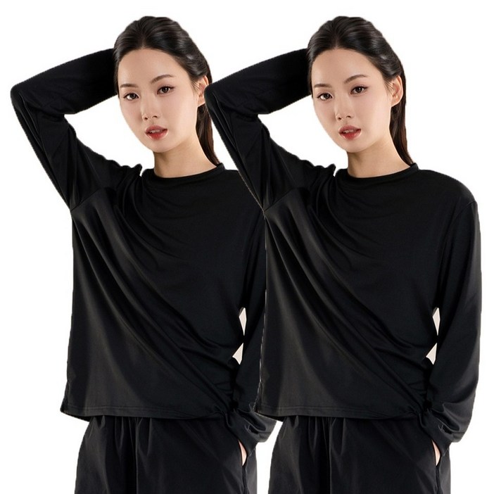 카멜 여성용 라운드 루즈핏 긴팔 티셔츠 2p