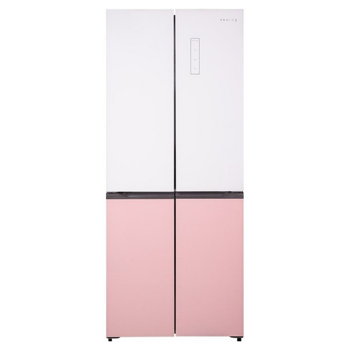 쿠잉전자 글램 글라스 대용량 418L 양문형 4도어 냉장고 방문설치, MD405GWP