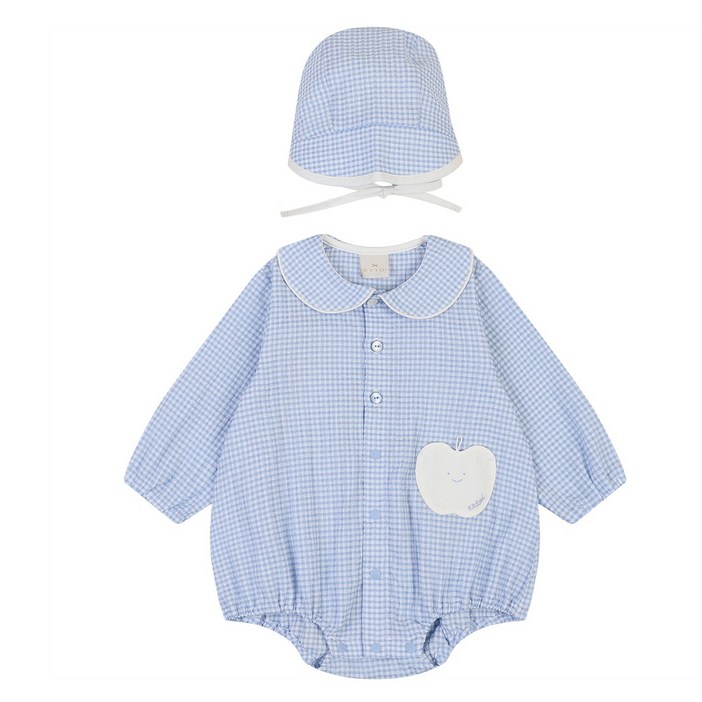 에뜨와 신생아용 휴고 체크 바디수트  모자 세트