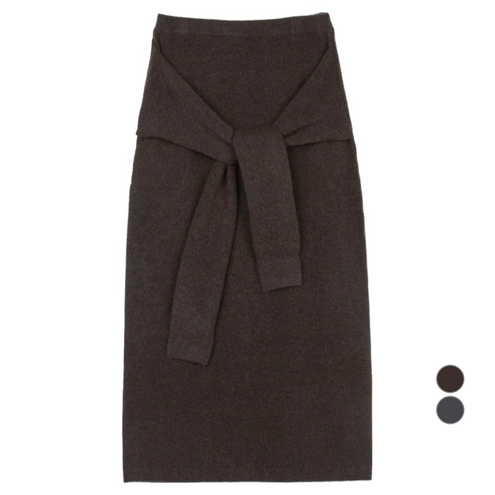 아틀리에나인 여성용 웨이스트 리본 타이 롱 니트 스커트 SK5061