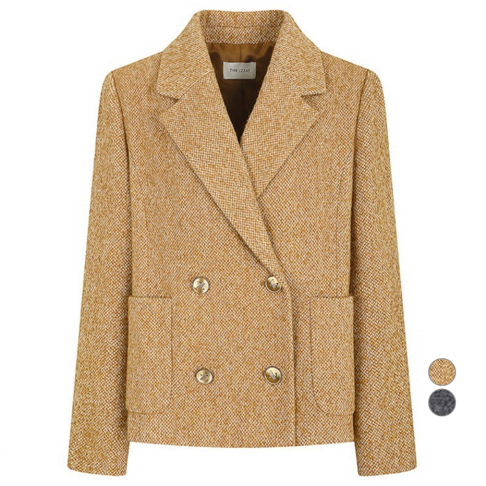 더아이잗 여성용 울 잔체크 더블 브레스트 재킷 INAA0JK06