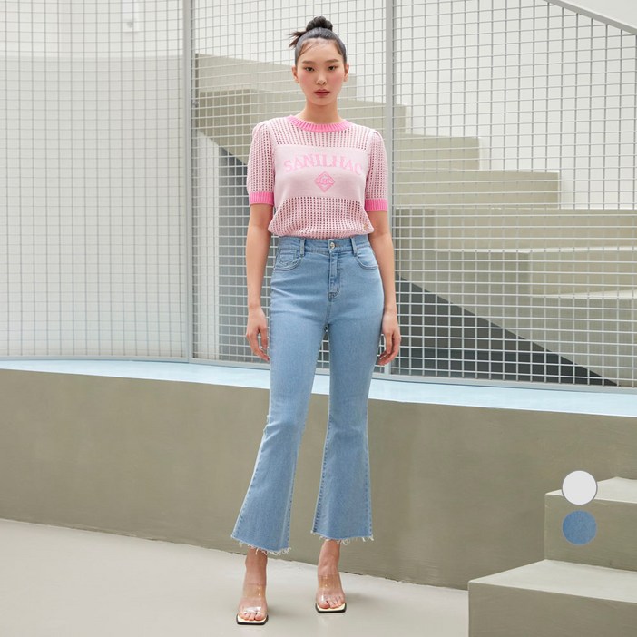 에고이스트 여성용 워시드 슬림 부츠컷 데님 팬츠ER2BO301