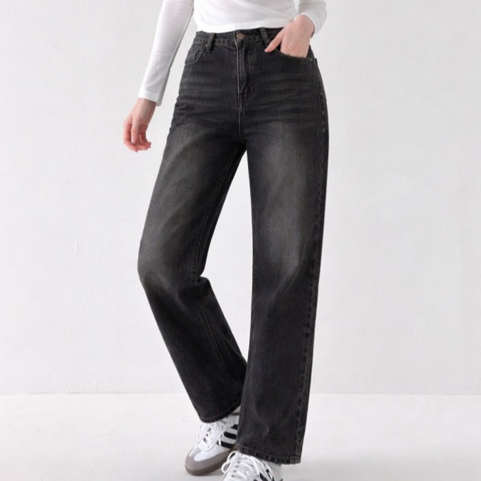 라라온 여성용 숏/미들/롱 기장 뒷밴딩 난스판 와이드 데님 팬츠 25TSP3431