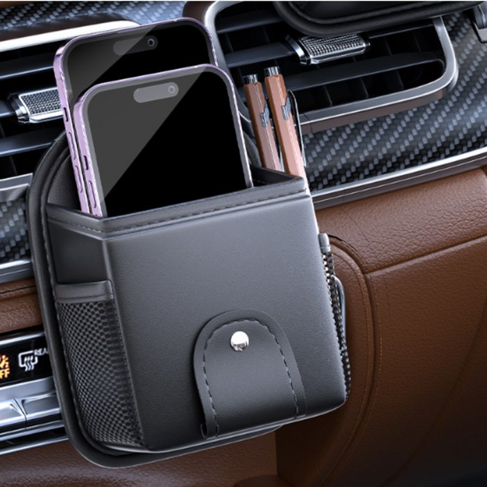 오토크루 차량용 송풍구 다용도 인조가죽 포켓 수납함