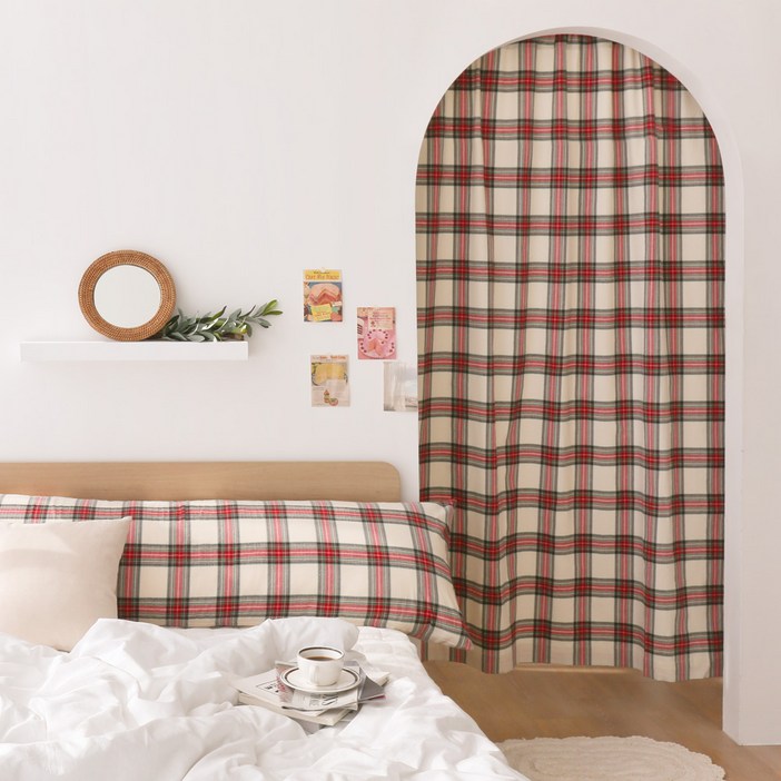 포홈 핸드메이드 글로리 기모체크 사이즈별 맞춤 핀형 커튼