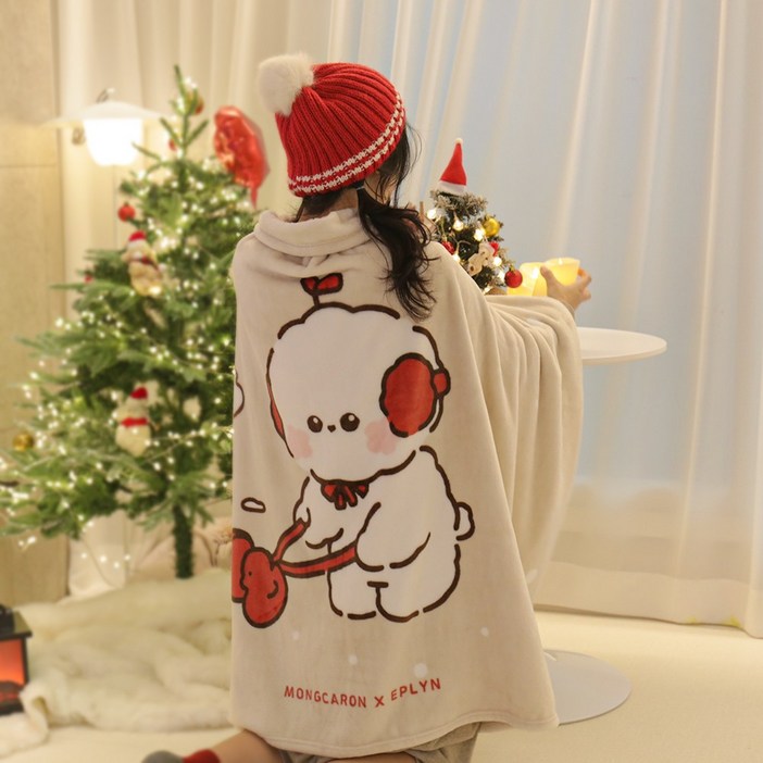 이플린 비숑 극세사 망토 입는 담요