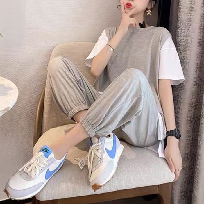 더시럽 여성용 캐주얼 반팔 레이어드 투피스