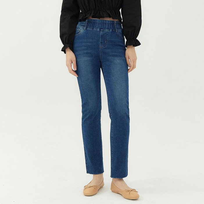 클로니아여성용 밴딩 슬림 밑단수술 스트레이트핏 데님 팬츠 C2