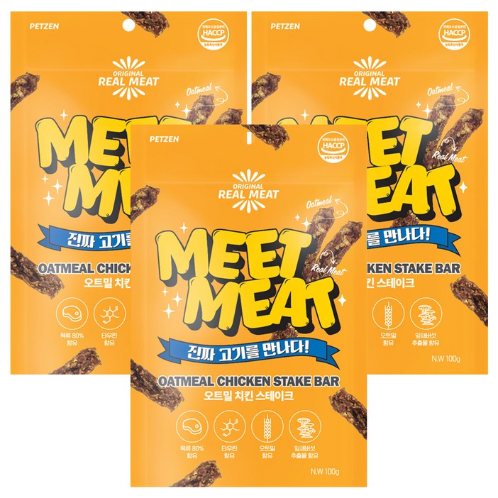 펫젠 강아지 미트미트 오트밀 스테이크 간식, 치킨, 100g, 1개