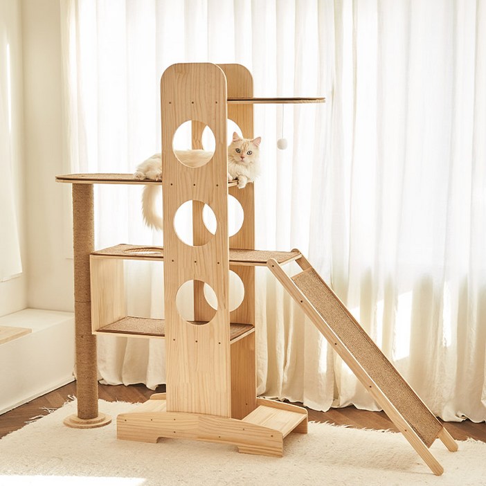삼익가구 그라운캣 고양이 4단 클라이밍보드 원목 캣타워 풀세트 스크래쳐 기둥 + 카펫 + 클라이밍보드
