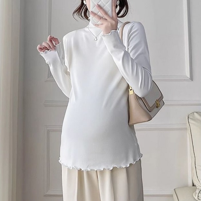 언헤브 하이넥 프릴 임부 티셔츠