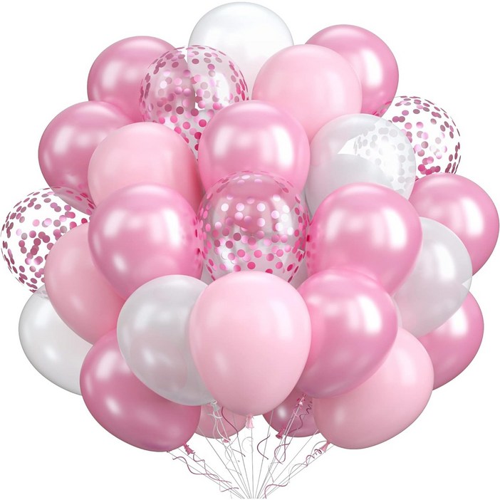 CEUQIESO 55pcs 둥근 풍선, 30cm 핑크 둥근 풍선, 흰색 풍선, 분홍색 색종이 풍선 헬륨 풍선, 생일 파티 풍선