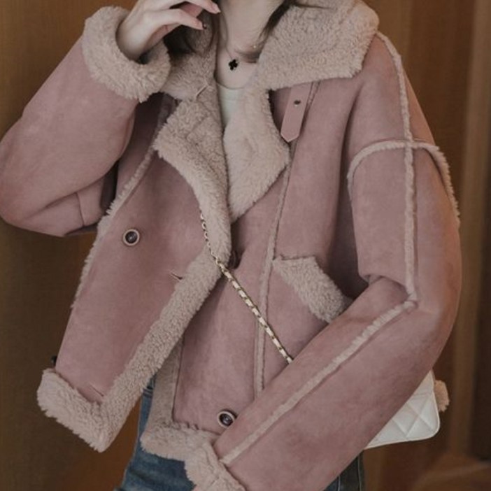 여성 무스탕 코트 가을 겨울 캐주얼 기질 일체형 램스울 잠바 패션 코디 뽀글이 자켓 상의 YHY