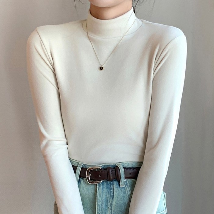 바바 여성 도톰기모 반목티 목폴라 긴팔 티셔츠