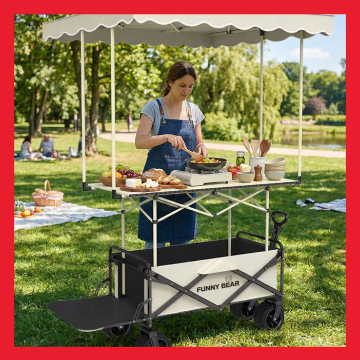 아웃무브 접이식 캠핑 웨건 다기능 탁자 아웃도어 카트 휴대용 야외용, 1개, 화이트고급