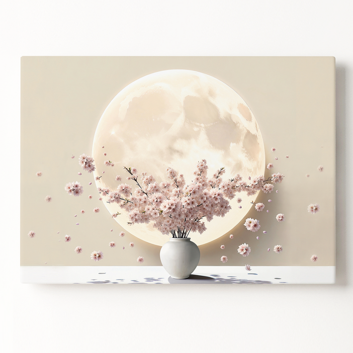 복들어오는 만월 달항아리 가로 그림 벚꽃 힐링 인테리어 액자 풍수 거실 현관 두꺼비집가리개 집들이 개업 선물