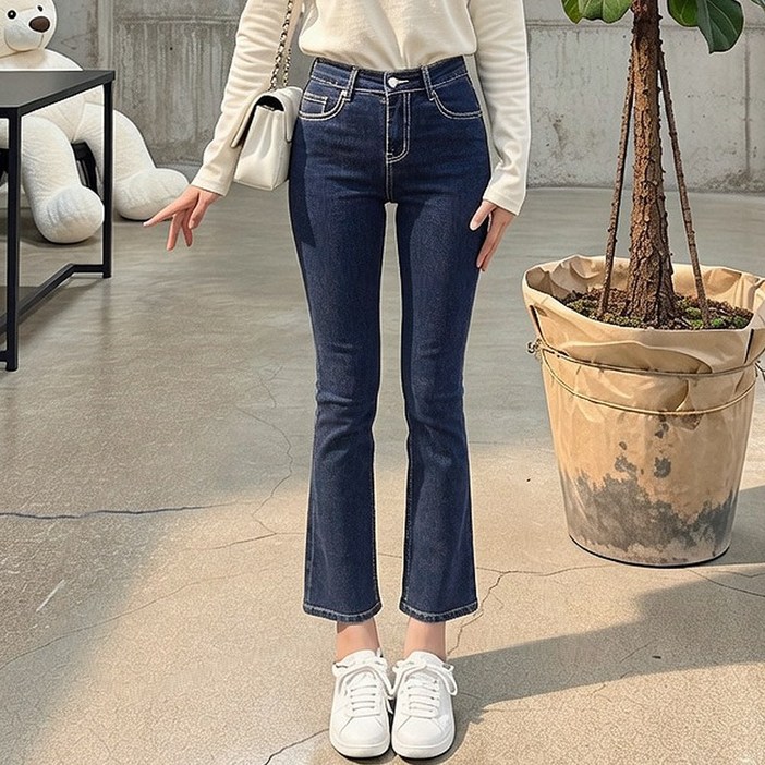 멜로 펀치 허리 스판 생지 세미 여성 부츠컷 청바지 데님 팬츠 봄 가을