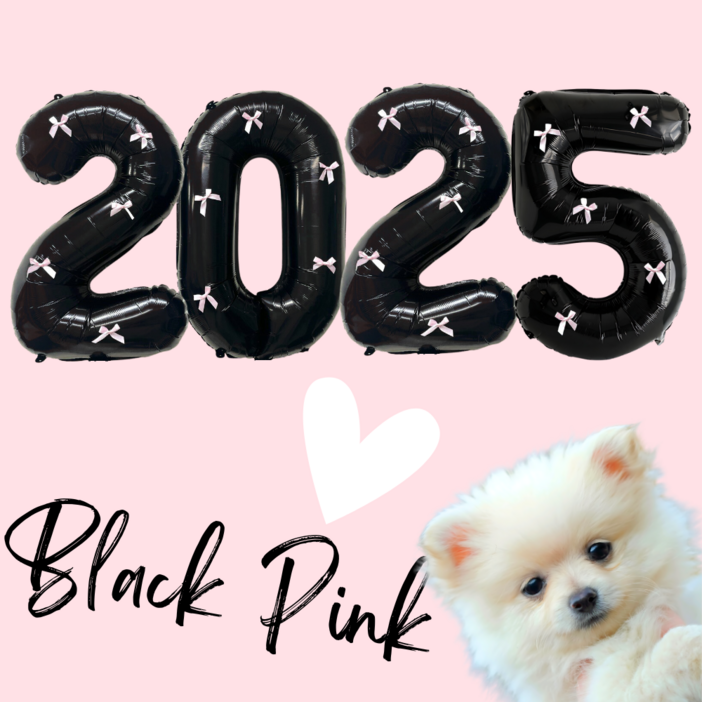 파티룰루 블랙핑크 숫자풍선 리본 대형 생일, 1개, 2025 세트
