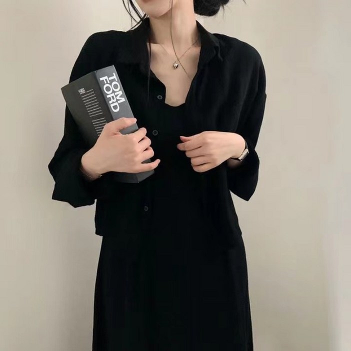 GOYES 여성 여름 끈나시 원피스 세트 코트 투피스 블라우스 세트 봄 가을 환절기