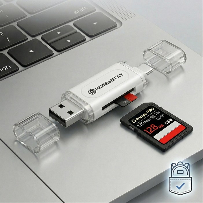 홈앤스테이 SD카드 리더기 C타입 USB-A 멀티호환, 1개, 화이트, SPD-102