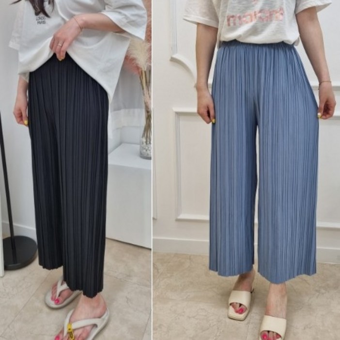 러블루 11 9부 플리츠 밴딩 와이드 팬츠