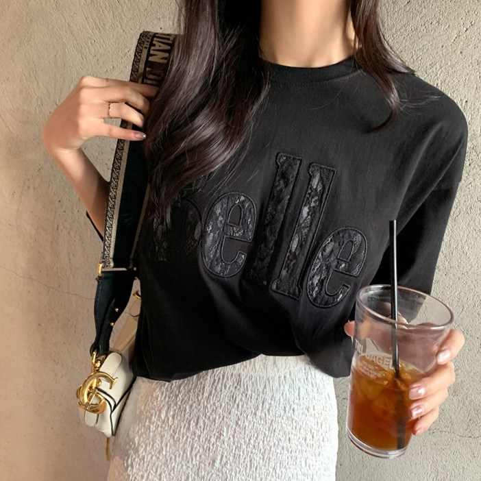 미아마스빈_부티츠 레터링 패치 레이스 루즈핏 반팔 티셔츠