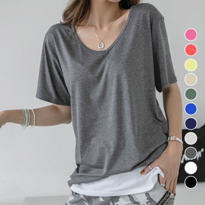 나크21 55120 깊은 V넥 심플 티셔츠 KOAT18