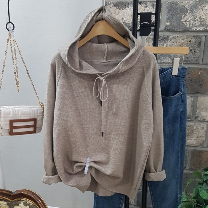 상상그이상 여성용 와플 후드 티셔츠 간절기 부드러운 소재 사이즈좋은 아우터안에 걸치기 좋은 컬러풀한 부드러운 촉감왕 니트티셔츠 데일리 무지 후드티