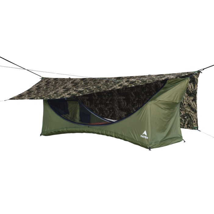 헤이븐텐트 Haven Tent XL 레이 플랫 해먹 텐트 세트- 그린 텐트 (203.2 cm x 76.2 cm), 레인플라이, 단열 슬리핑 패드 포함