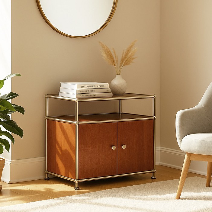 에프룸 자작 원목 다용도 3단 미드센츄리 모듈 수납장 NF520, 양문 도어 타입