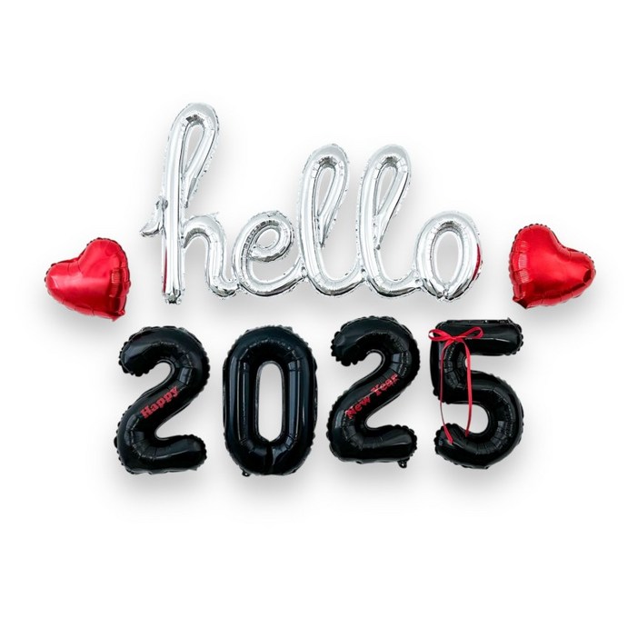 하피블리 헬로 2025 신년 풍선 연말 파티 용품 홈 이벤트 세트, 1개, 신년세트(블랙레드)
