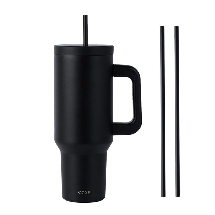 캐스크 대용량 손잡이 텀블러, 1세트, 1180ml, 블랙