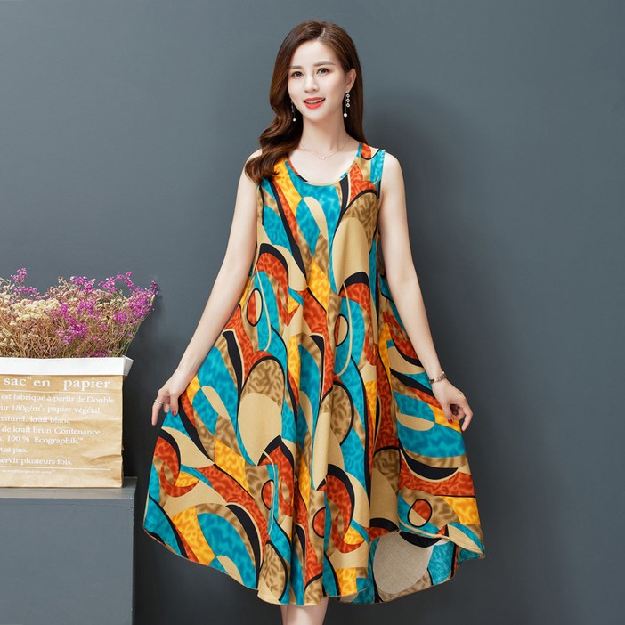 시원한 여름 휴양지 순면 민소매 나시 원피스