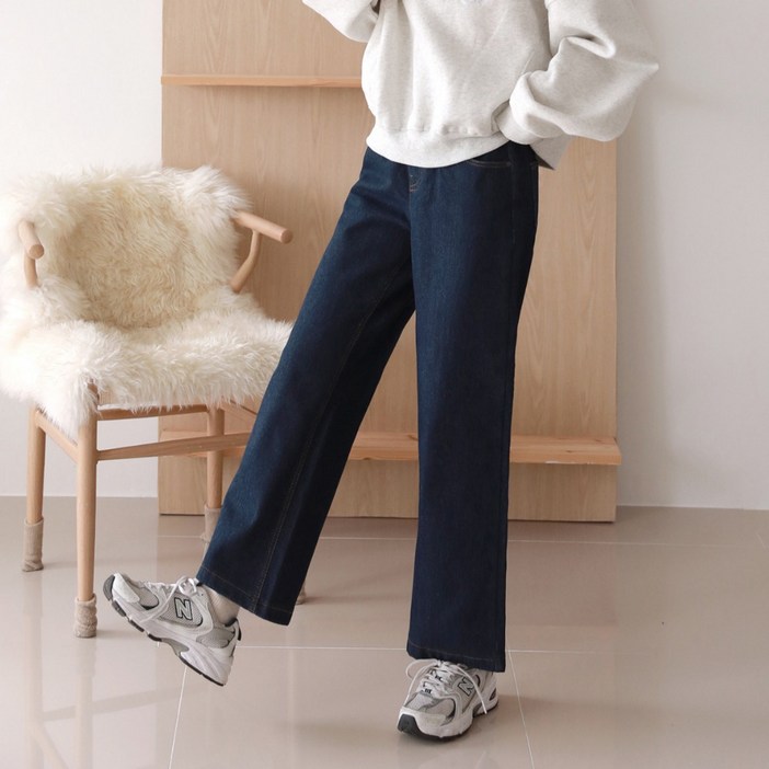 여성용 스판 밴딩 와이드 데님팬츠 기모 청바지