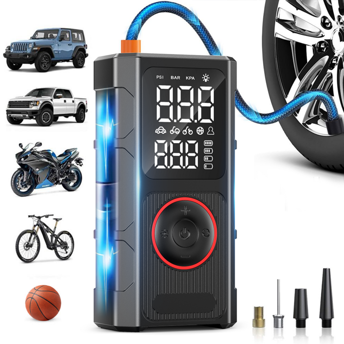 CCAGU 자동차 타이어 공기압 주입기 휴대용 무선 에어펌프 자전거 차량 용품 오토바이 축구공 에어매트 에어 콤프레샤, 블랙, 1세트